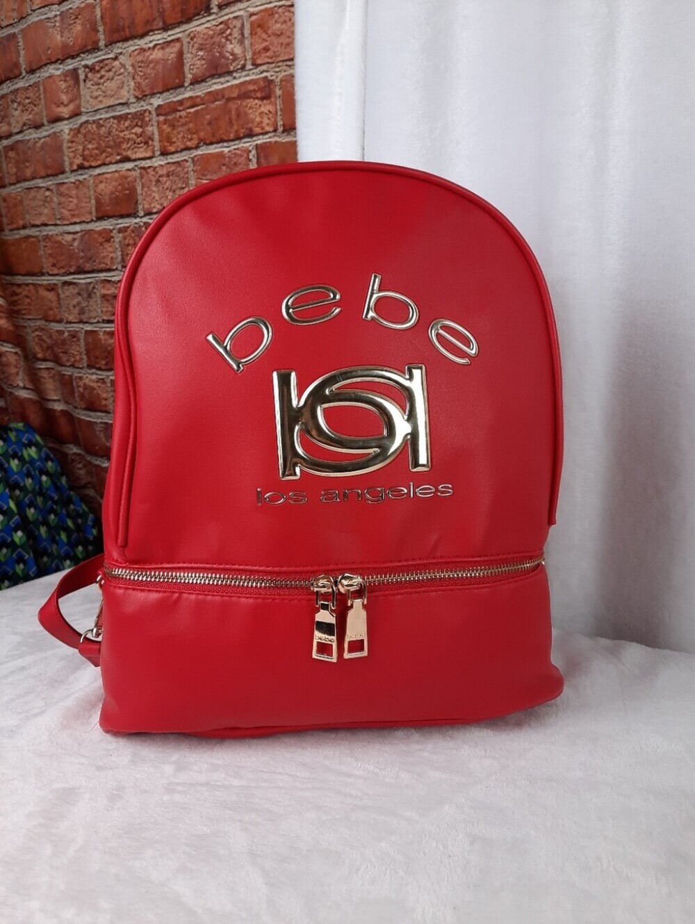 bebe Los Angeles Red Logo Backpack